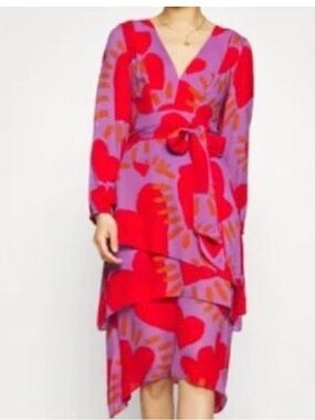 NWT FARM Rio Purple & Red Heart-Print Dress